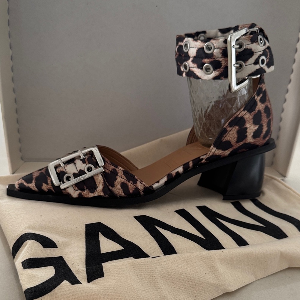 Ganni Black and Leopard Print Heels